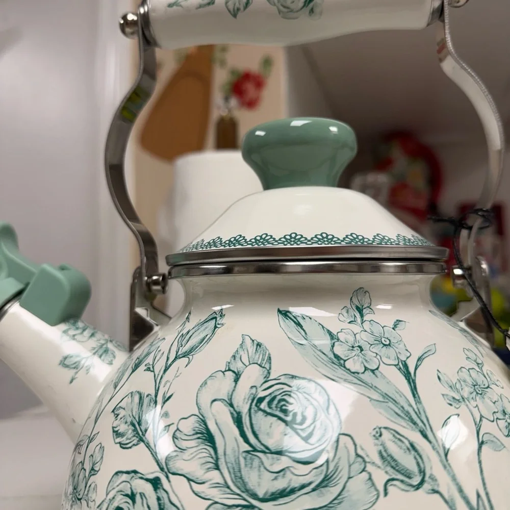 The Pioneer Woman Green and White Floral Teapot